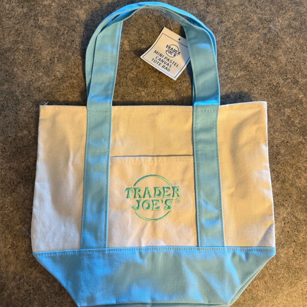 Trader Joe's Mini Canvas Tote Bags Spring Limited Edition Color Light Blue